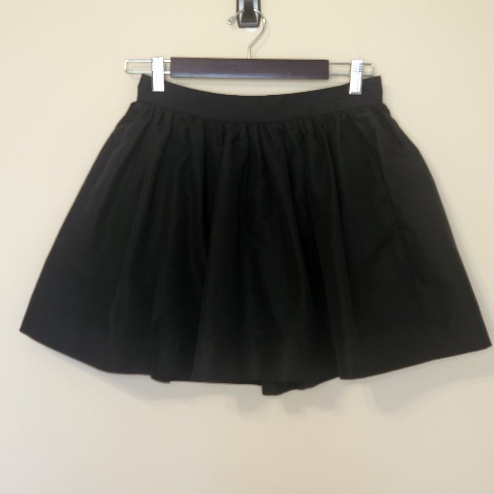 Kate Spade NY Black Cotton Silk Gathered Mini Skirt Gold Zip Size 6